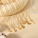 Gold color / 1 Piece Simple Versatile Style Moon Shape Stainless Steel  Gold Color Women's Pendant Necklaces Picture2